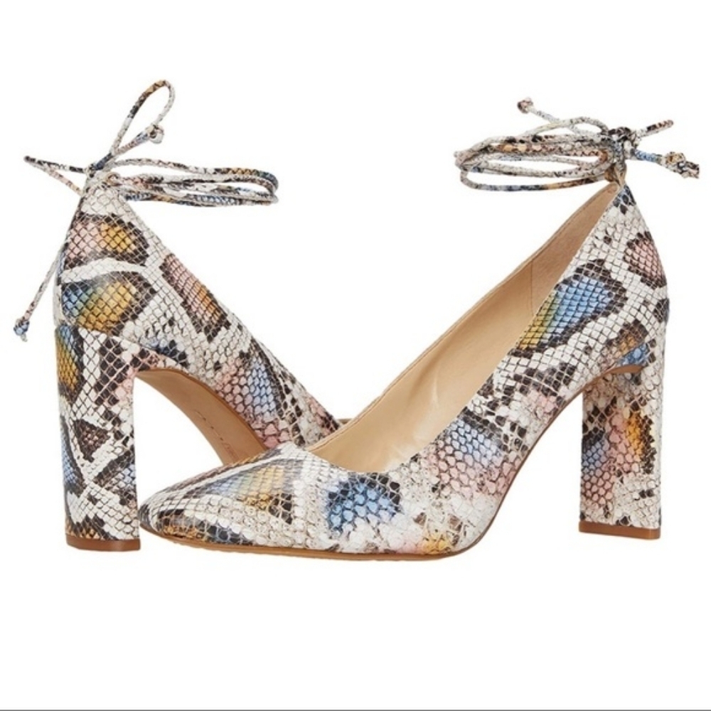 Vince Camuto Leather Snake Print Ankle Wrap Pump Heels